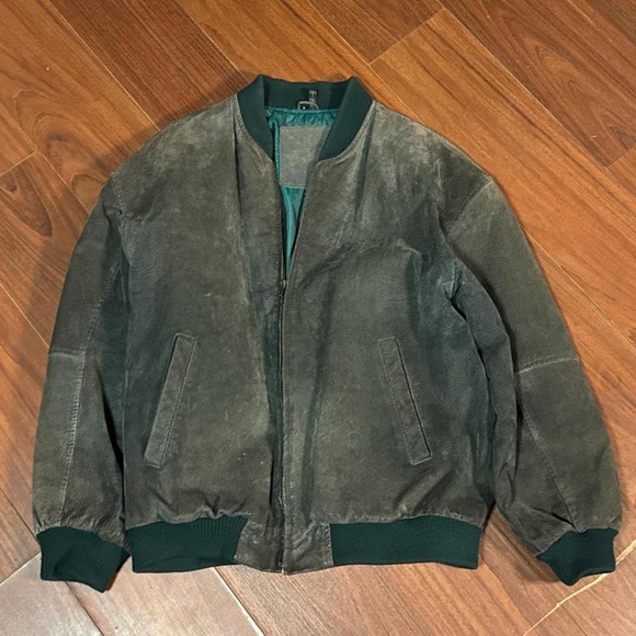 Other - Vintage Green Leather Suede Full Zip Up Jacket Size Mens Medium